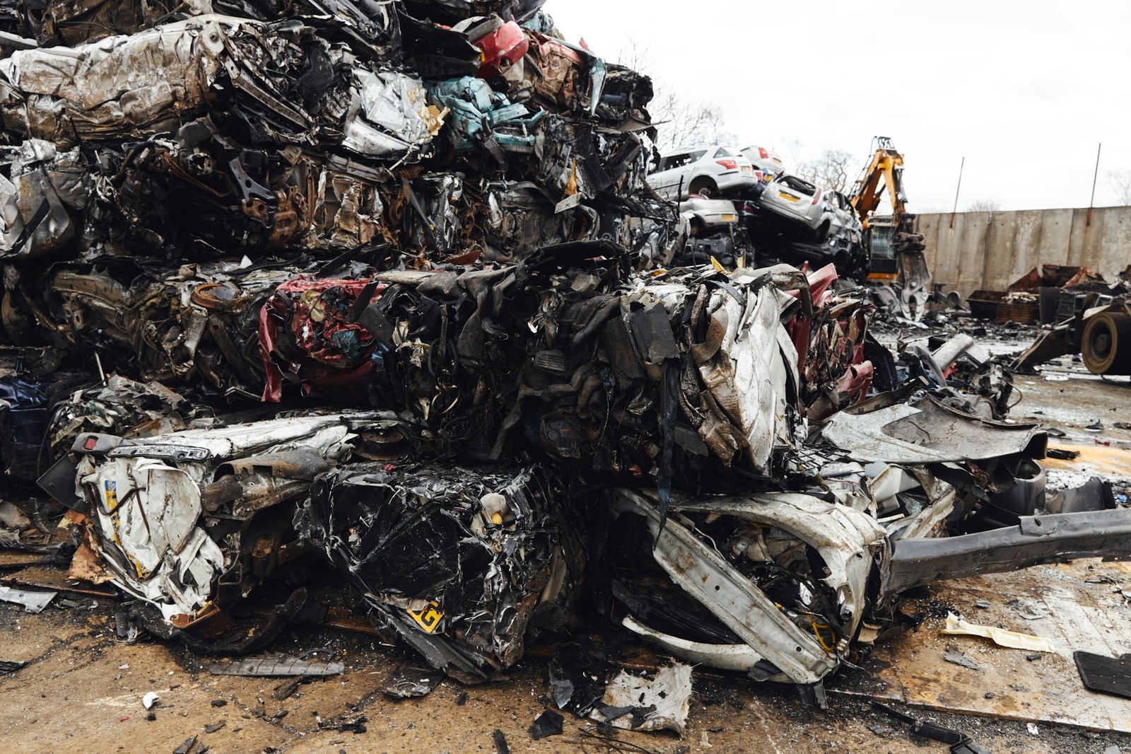 Scrapped Cars Crushed In Vehicle Recycling Centre